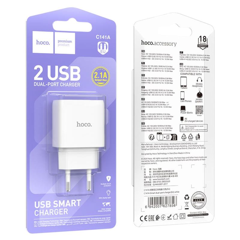 Cargador-HOCO-C141A-2-Usb-21a-Blanco-0