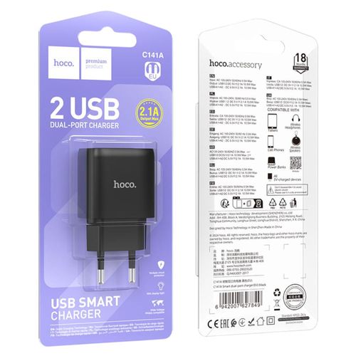 Cargador HOCO C141A 2 Usb 2.1 a Negro