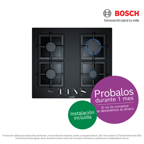 Anafe 4 hornallas BOSCH Mod. PPP6A6B20 a gas 60 cm