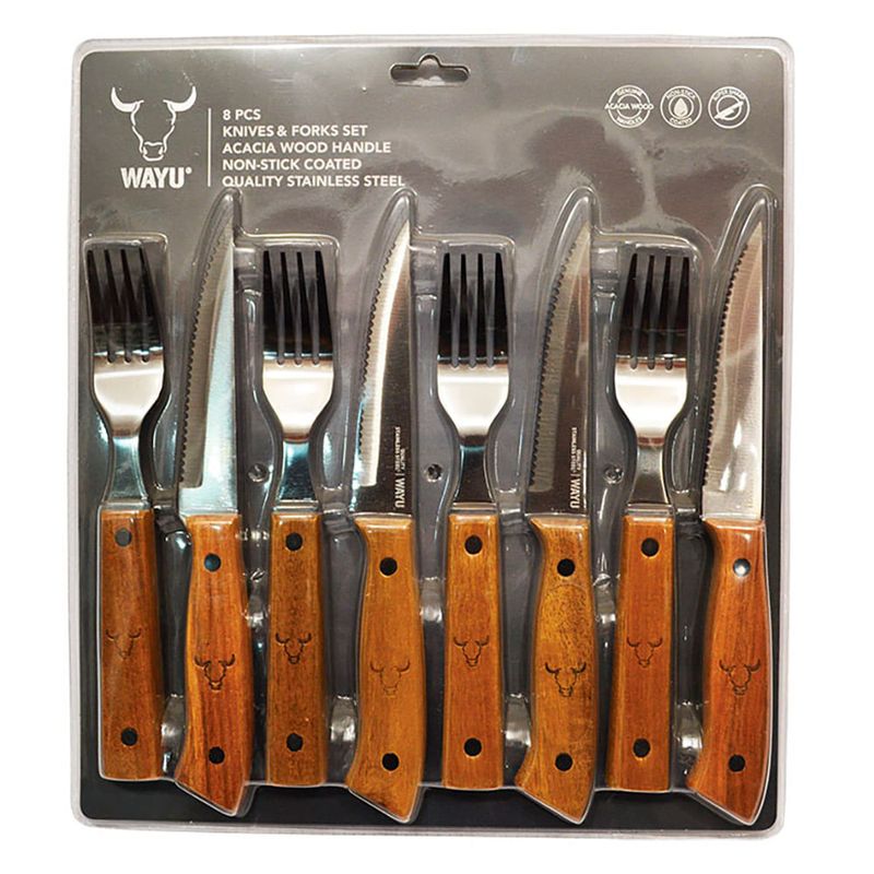 Set-x8-Cuchillos-y-Tenedores-Acero-Inoxidable-Mango-Madera-0