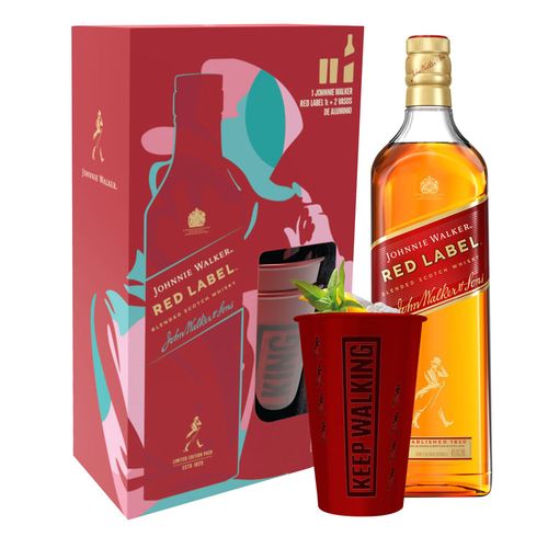 Whisky escocés JOHNNIE WALKER Rojo bt. 1L + Vasos
